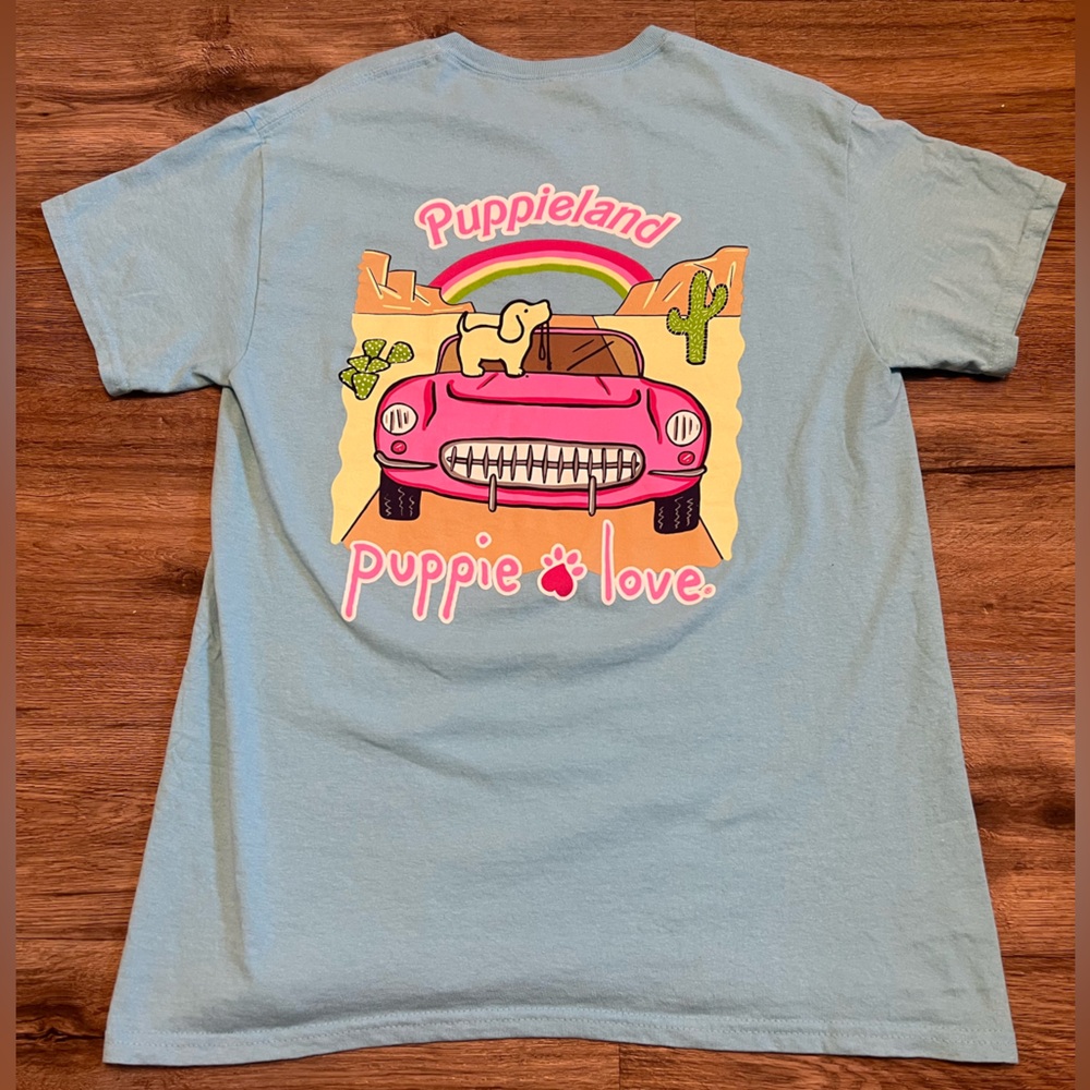 Puppie Love Puppieland Blue T-shirt Adult Size Medium